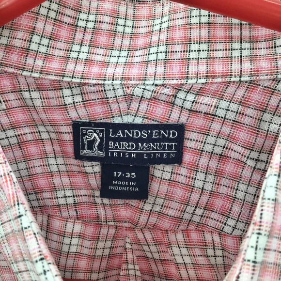 Mens Baird McNutt Irish Linen Button Down Shirt 17/35 Red Plaid Preppy Old Money - Picture 10 of 11